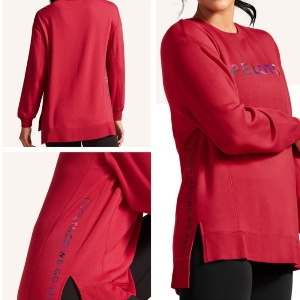 {XS} Peloton Red Modern Side Slit Weekender Oversized Sweatshirt